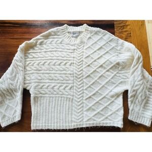 For the Republic White Cable Knit Sweater – Women's Size L – Cozy Pullover